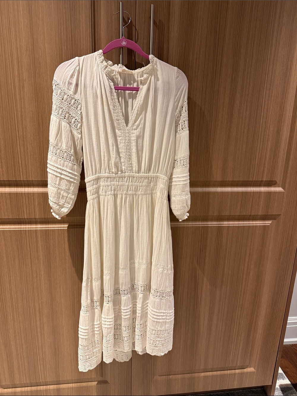 Bohemian Lace Trim Maxi Dress in Cream